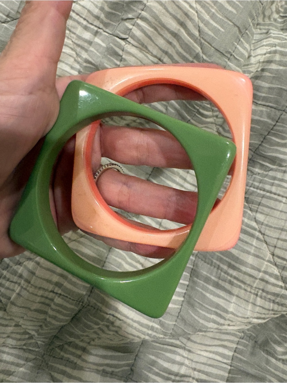 Unbranded Green and Peach Square Decorative Bangles - Set of 2